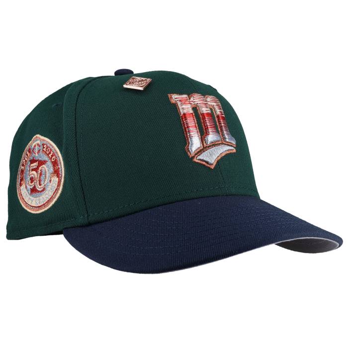 Newera 【 Minnesota Twins 50Th Anniversary Green/Navy Metallic 59Fifty Fitted Hat Unisex Green/Navy /Grey Undervisor 】 北極星の州 ツインズ ユニ一発やる green 緑・緑であること 紺色 米国海軍 薄墨色 薄墨色