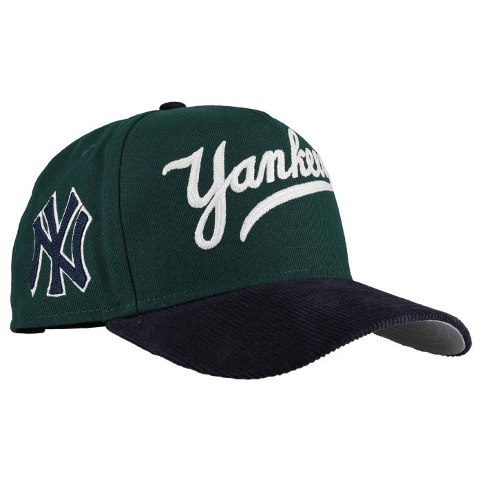 【★百貨店SALE★6/11真夜中2時迄】Newera 【 New York Yankees Chainstitch/Corduroy 9Fifty A Frame Snapback Hat (Green/Navy) Unisex 】 ヤンキース Snapback スナップバック 御徒面子 ユニ一発やる
