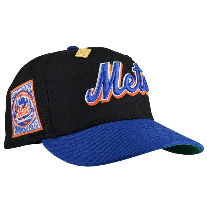 【★百貨店SALE★6/11真夜中2時迄】Newera 【 New York Mets 25Th Anniversary Script Logo 59Fifty Fitted Hat (Restock) Unisex Black/ Blue /Green Brim 】 メッツ 原作 ロゴタイプ ユニ一発やる 黒いこと 黒いこと 青碧 青碧 green 緑・緑であること