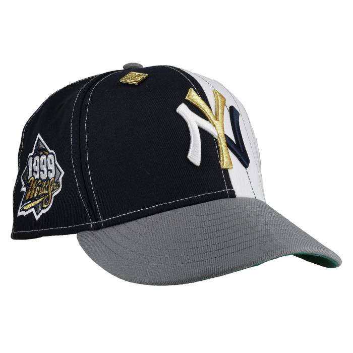 Newera 【 New York Yankees 1999 World Series Split Panel Metallic 59Fifty Fitted Hat Unisex Navy/White/Navy Pinstripe (Green Brim) 】 ヤンキース つづき物 ユニ一発やる 紺色 米国海軍 白いこと 白いこと