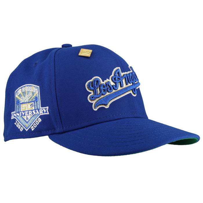 Newera 【 Los Angeles Dodgers Royal 50Th Season Metallic 59Fifty Fitted Hat Unisex Blue/ Green Undervisor/Black Sweatband 】 ドジャース ユニ一発やる 青み 青色 green 緑・緑であること 黒いこと 黒いこと