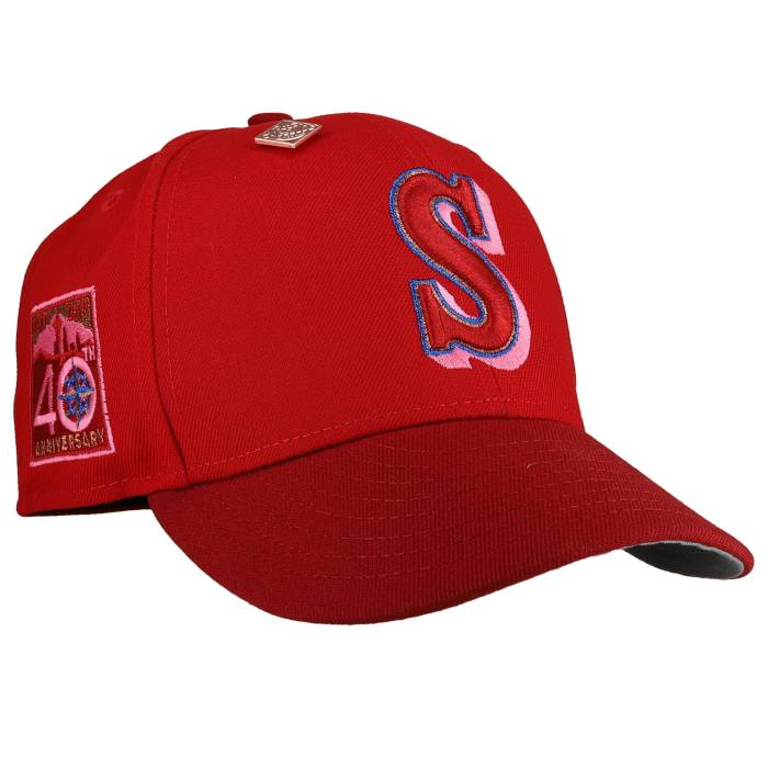 Newera 【 Seattle Mariners 40Th Anniversary Red Metallic 59Fifty Fitted Hat Unisex Red / Dark Red / Grey Brim 】 シアトル マリナーズ Red 赤・赤いこと ユニ一発やる Red 赤・赤いこと 薄墨色 薄墨色