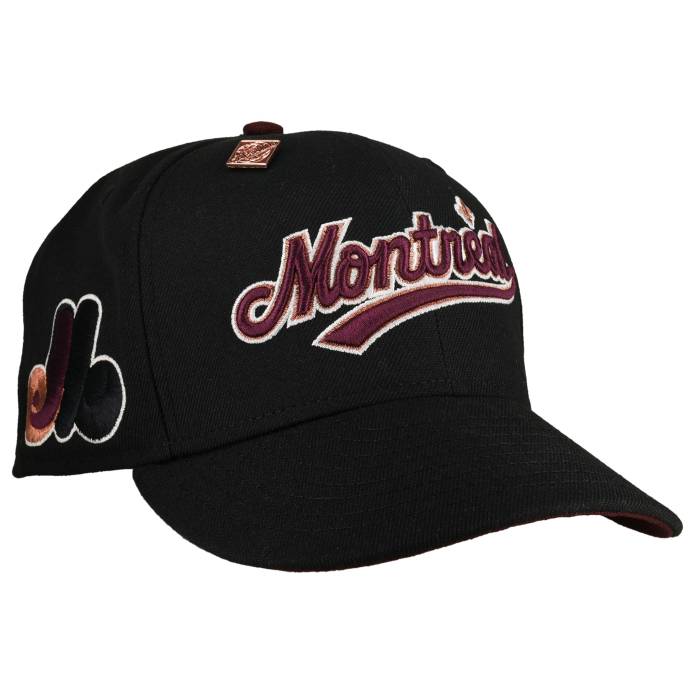 Newera 【 Montreal Expos Black Maroon Script 59Fifty Fitted Hat Unisex Black / Maroon Undervisor 】 モントリオール 黒いこと 黒いこと マルーン 脚本 ユニ一発やる 黒いこと 黒いこと マルーン