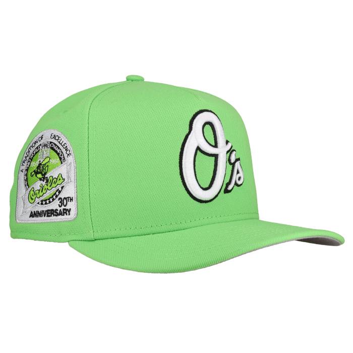 【★百貨店SALE★6/11真夜中2時迄】Newera 【 Baltimore Orioles 30Th Anniversary Lime Green 9Fifty A Frame Snapback Hat Unisex 】 ボルティモア オリオールズ 菩提樹 green 緑・緑であること Snapback スナップバック 御徒面子 ユニ一発やる