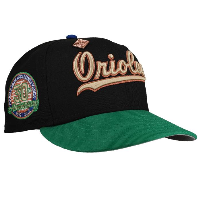 Newera 【 Baltimore Orioles 30Th Anniversary Black/Green Metallic Script 59Fifty Fitted Hat Unisex 】 ボルティモア オリオールズ 脚本 ユニ一発やる