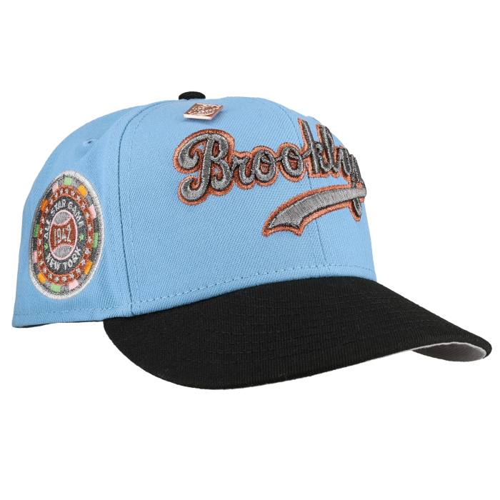 Newera 【 Brooklyn Dodgers 1942 Allstar Game Metallic Sky/Black Script 59Fifty Fitted Hat Unisex Sky Blue / Black / Grey Undervisor 】 ブルックリン ドジャース Game 取り組み 脚本 ユニ一発やる 天の原 青み 青色 黒いこと