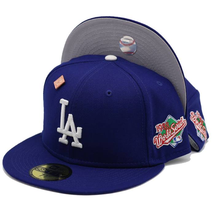 【★百貨店SALE★6/11真夜中2時迄】Newera 【 Los Angeles Dodgers Basics 1988 World Series Patch Fitted Hat Unisex Royal / Grey Undervisor/ White Sweatband 】 ドジャース 続きもの ユニ一発やる 薄墨色 薄墨色 白いこと 白いこと