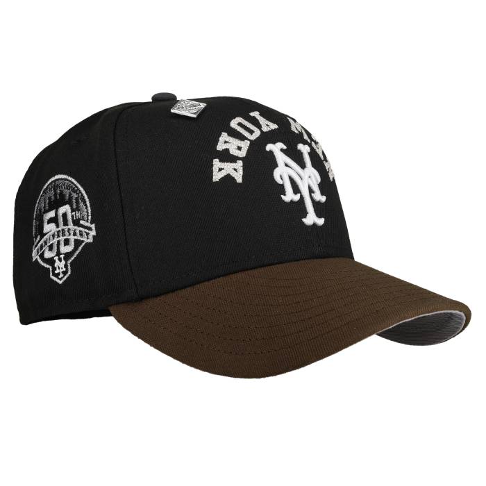 Newera 【 New York Mets 50Th Anniversary Black/Brown Upside Down Script 59Fifty Fitted Hat Unisex Black / Brown / Grey Undervisor 】 メッツ 落ちこむ 脚本 ユニ一発やる 黒いこと 黒いこと 赤銅色 赤銅色 薄墨色 薄墨色