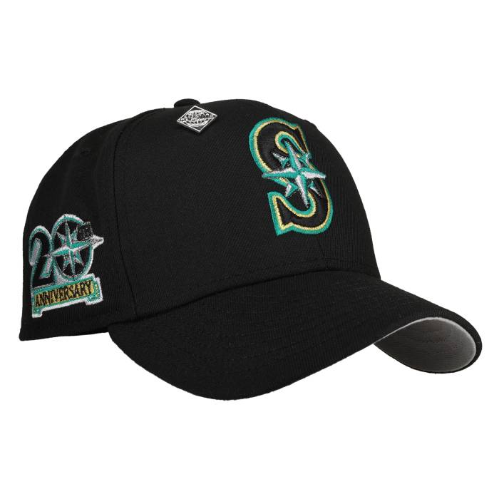 Newera 【 Seattle Mariners 20Th Anniversary Black Green/Gold Metallic 59Fifty Fitted Hat Unisex Black / Grey Undervisor 】 シアトル マリナーズ 黒いこと 黒いこと ユニ一発やる 黒いこと 黒いこと 薄墨色 薄墨色