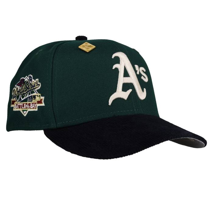 Newera 【 Oakland Athletics 1989 World Series Green Navy Corduroy Metallic 59Fifty Fitted Hat Unisex Green / Grey Undervisor 】 オークランド アスレチックス シリーズ green 緑・グリーン 紺色 ネイビー コーデュロイ ユニ｜スニケス