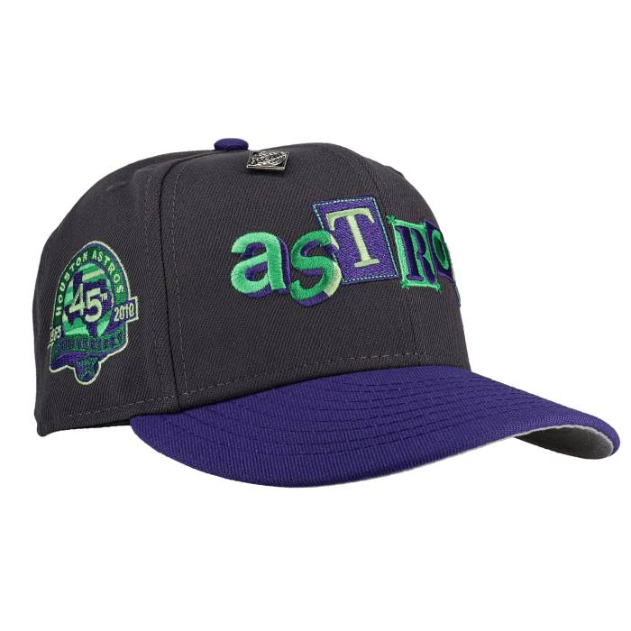Newera 【 Houston Astros 45Th Anniversary Ransom \"Skunk\"" 59Fifty Fitted Hat Unisex Graphite/Purple/Green/ Grey Undervisor / Black Sweatband 】 ヒューストン アストロズ ランサム ユニ一発やる Purple 紫・パープル green 緑・グ"