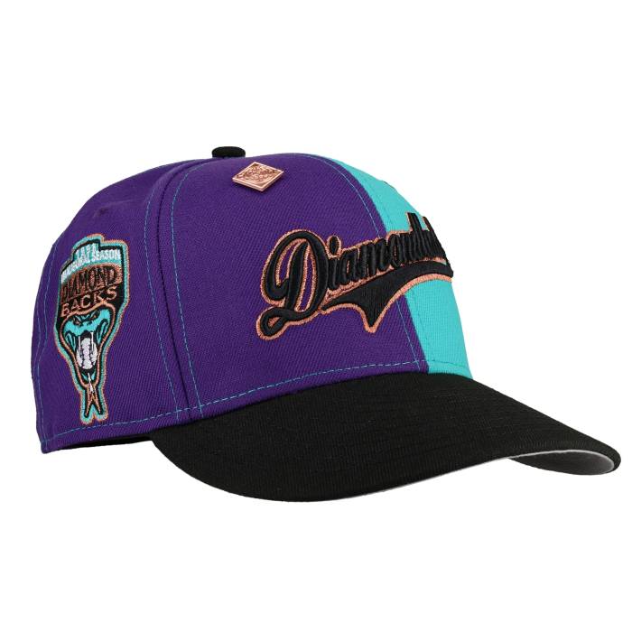 【★百貨店SALE★6/11十二時2時迄】Newera 【 Arizona Diamondbacks 1998 Inaugural \"Split Decision\"" Metallic 59Fifty Fitted Hat Unisex Purple/Teal/Grey Undervisor/Black Sweatband 】 アリゾナ 金剛石バックス ユニ一発やる Purple 紫・パープル 薄墨色 薄墨色"