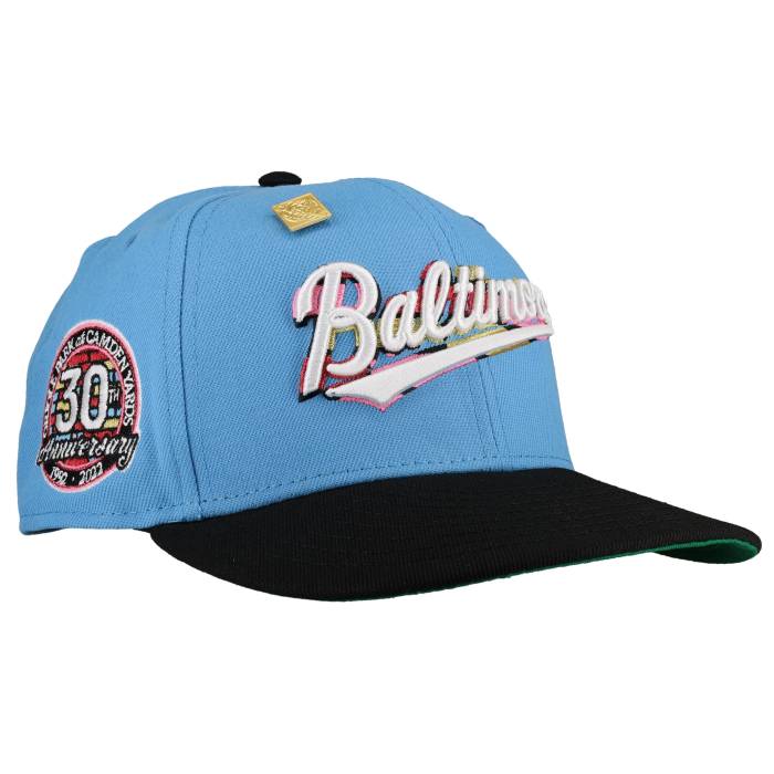 【★百貨店SALE★6/11十二時2時迄】Newera 【 Baltimore Orioles 30Th Anniversary Multi Script Metallic 59Fifty Fitted Hat Unisex Blue/Black/Green Undervisor/Black Sweatband 】 ボルティモア オリオールズ 脚本 ユニ一発やる 青み 青色 黒いこと 黒いこと gre