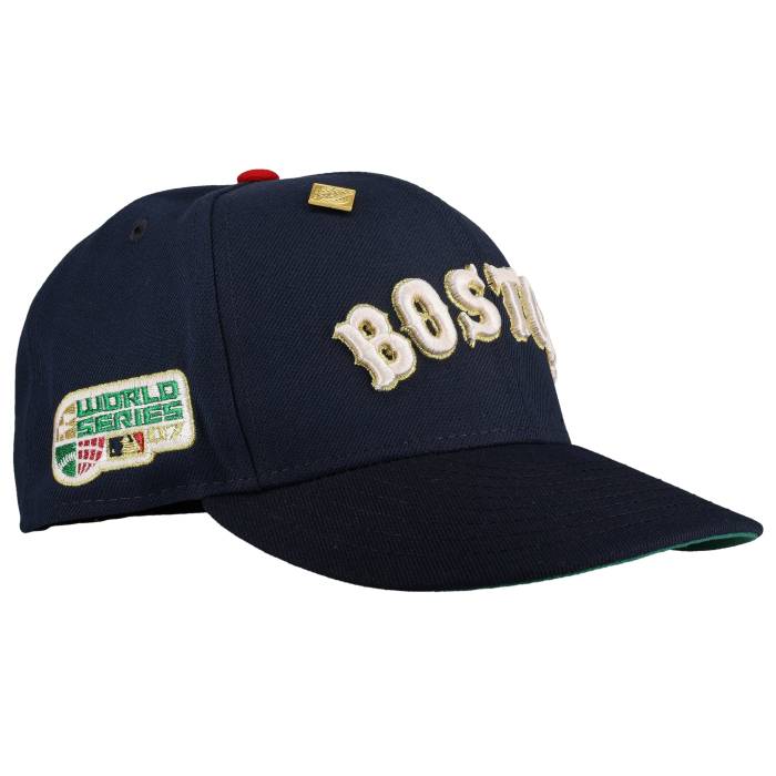 Newera 【 Boston Red Sox 2007 World Series Metallic Navy 2 Tone 59Fifty Fitted Hat Unisex Navy/Navy/Black Sweatband/Green Undervisor 】 豆の町 Red 赤・赤いこと つづき物 紺色 米国海軍 ユニ一発やる 紺色 米国海軍 黒いこと ブ