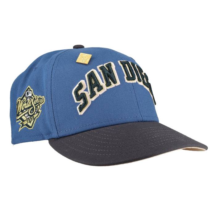 【★百貨店SALE★6/11真夜中2時迄】Newera 【 San Diego Padres Indigo Graphite Collection 1998 World Series Fitted Hat Unisex Blue / Cream Undervisor/ Black Sweatband 】 パ御召しもの 藍色・インディゴ 寄せあわせ つづき物 ユニ一発やる 青碧 青碧 皮膚軟化剤