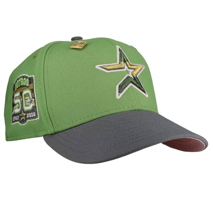 【★百貨店SALE★6/11真夜中2時迄】Newera 【 Houston Astros 50Th Anniversary Green Yellow Star Metallic 59Fifty Fitted Hat Unisex Green / Grey / Pink Undervisor 】 ヒューストン アストロズ green 緑・緑であること yellow 黄味がかった・黄色 ユニ一発やる green 緑・グ