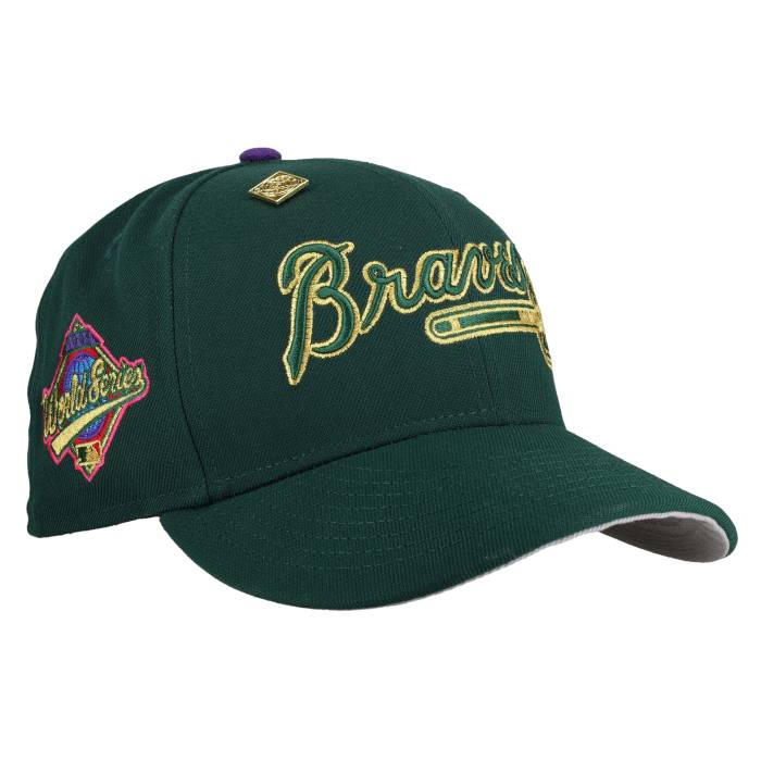 Newera 【 Atlanta Braves 1996 Word Series Dark Green \"Torch\"" Remastered Metallic 59Fifty Fitted Hat Unisex 】 ジョージアの州都 ブレーブス つづき物 green 緑・緑であること ユニ一発やる"