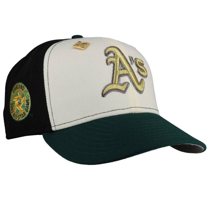 Newera 【 Oakland Athletics 1987 Allstar Game Metallic Pinwheel 59Fifty Fitted Hat Unisex Off White/Black/Green / Grey Undervisor 】 オークランド アスレチックス Game 取り組み ユニ一発やる 白いこと 白いこと 黒いこと 黒いこと green