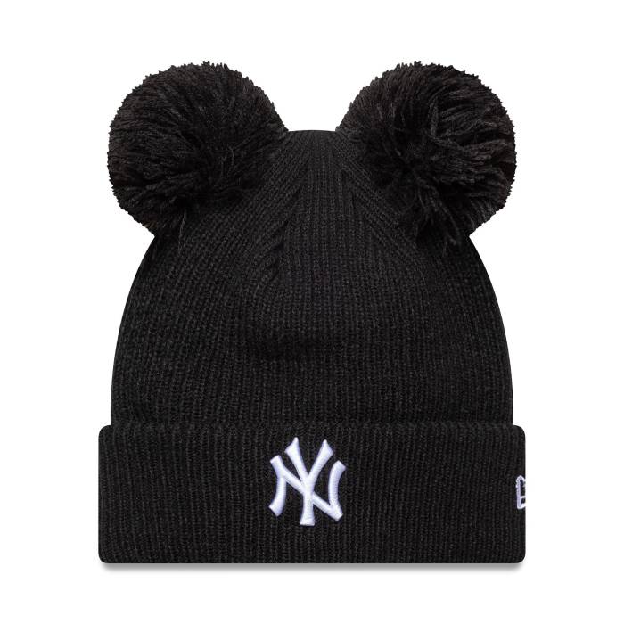ニュー内鰓 New Era 【 Womens New York Yankees  Double Pom Beanie Black Unisex 】 レディース ヤンキース 旗がしら かぶり笠 黒いこと 黒いこと ユニ一発やる