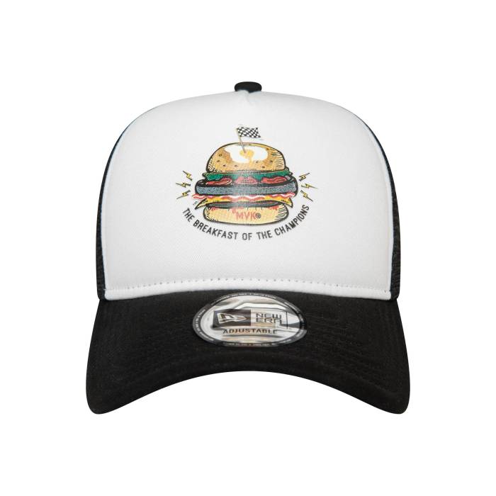 ニューエラ New Era 【 Aprilia Trucker Cap Adjustable Burger Black Unisex 】 トラッカー キャップ 帽子 黒色 ブラック ユニセックス|スニケス