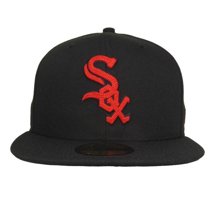 ニューエラ New Era 【 Chicago White Sox Custom Black 59Fifty Cap Red Chainstitch Unisex 】 シカゴ 白色 ホワイト 黒色 ブラック キャップ 帽子 Red 赤・レッド ユニセックス｜スニケス