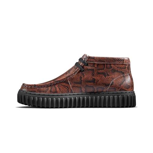 クラークス ローズ 茶色 ブラウン "MARTINE SNAKE" スニーカー メンズ CLARKS TORHILL HI ROSE - BROWN 26178352 /｜スニケス