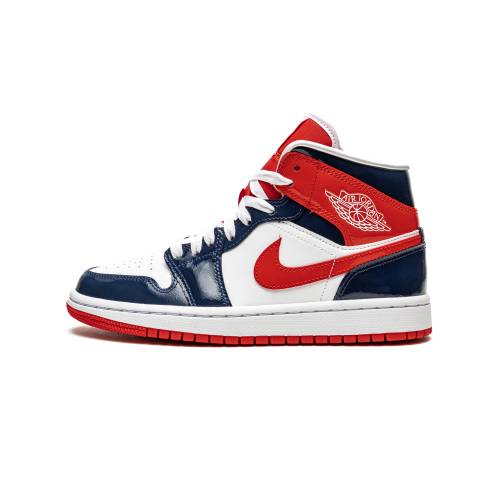 ナイキ ジョーダン ミッド なめし革 紺色 米国海軍 白いこと 白いこと \"PATENT RED\"" スニーカー レディース JORDAN AIR 1 MID WMNS LEATHER NAVY / WHITE DJ5984 400"