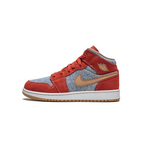 ナイキ ジョーダン ミッド 赤 赤いこと \"DENIM SUEDE\"" 御坊っちゃん キッズ JORDAN 1 MID SE GS / RED DM4384 600 もの言う花 マタニティ スニーカー"