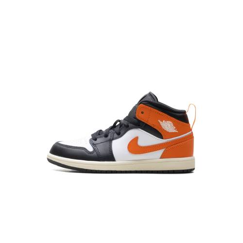 ナイキ ジョーダン ミッド 黒色 ブラック エアジョーダン "ORANGE TOE" ジュニア キッズ JORDAN AIR 1 MID PS BLACK DQ8424 801 / ベビー マタニティ スニーカー|スニケス