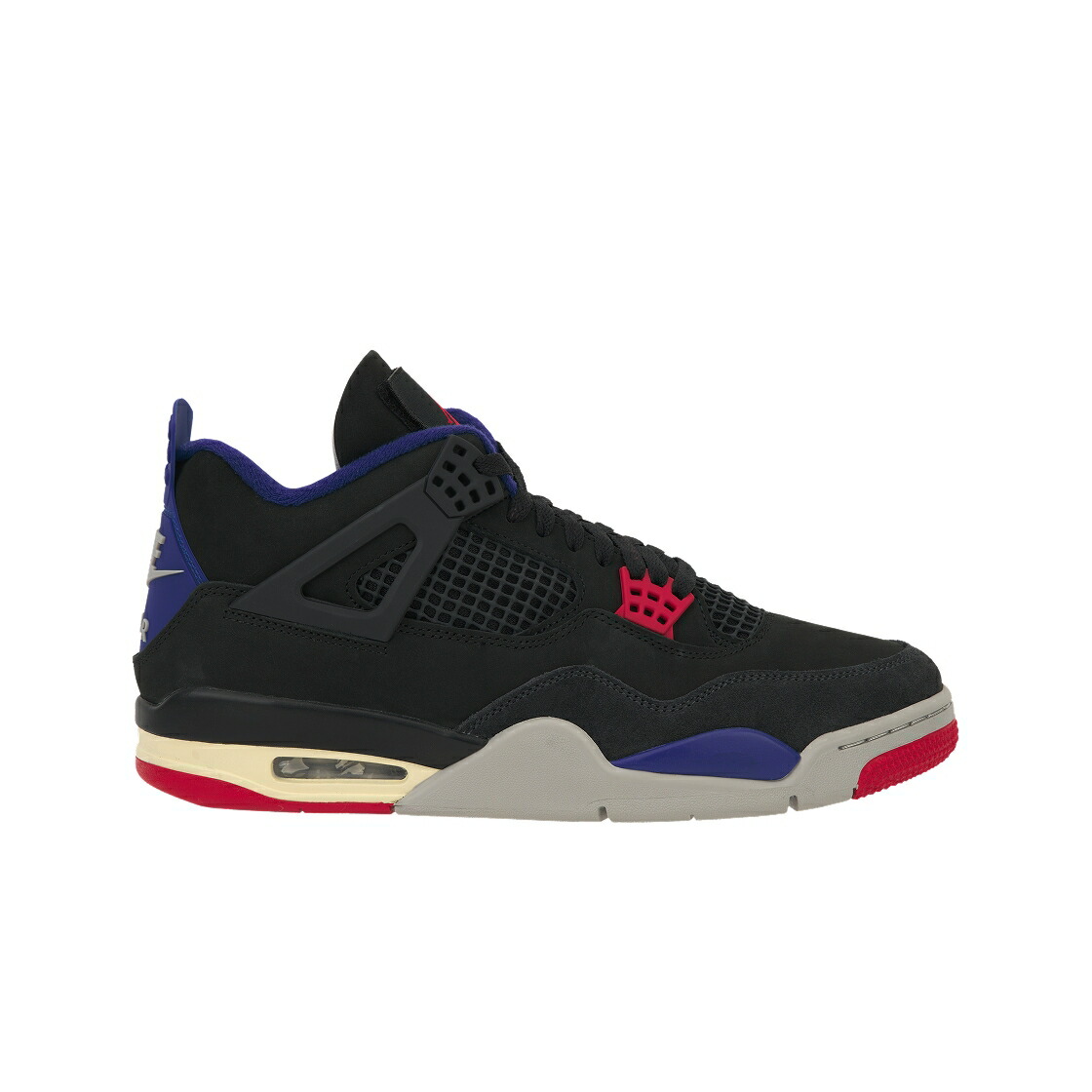 ナイキ ジョーダン 黒色 ブラック ファイア 赤 レッド ディープ 青色 ブルー スニーカー メンズ JORDAN 4 RETRO RARE AIR / BLACK FIRE RED DEEP ROYAL BLUE