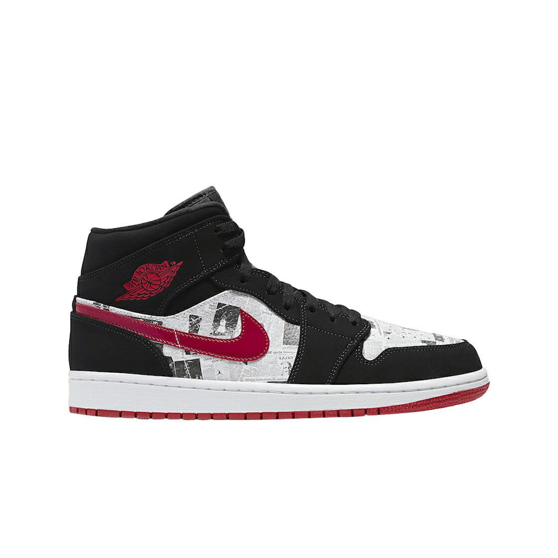 ナイキ ジョーダン ミッド 黒色 ブラック 赤 レッド 白色 ホワイト スニーカー メンズ JORDAN 1 MID NEWSPAPER AIR TIMES / BLACK GYM RED WHITE