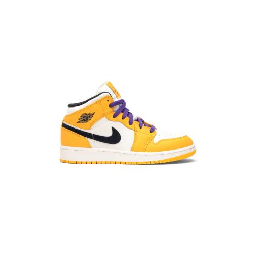 ナイキ ジョーダン ミッド \u0027LAKERS\u0027 お坊っちゃん キッズ JORDAN (GRADE SCHOOL) AIR 1 MID BQ6931-700 / もの言う花 マタニティ スニーカー