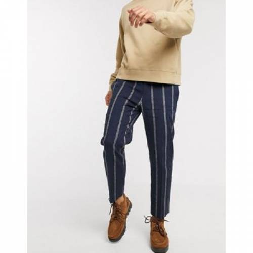 いいスタイル ズボン パンツ Asos Stripe パンツ ズボン メンズファッション ストライプ ネイビー 紺色 Design Navy Linen In Trouser Tapered Smart Www Alidineinn Com Au