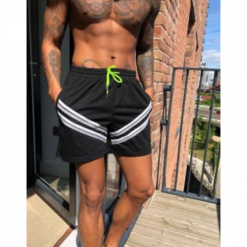 ワンアボーブアナザー One Above Another 半ズボン 半分猿股 真っ黒 黒色 One Above Another Shorts With Stripes In Black メンズ流行り物 ズボン パンツ ファッション商品名 心安い ファッション パンツ Collabforge Com