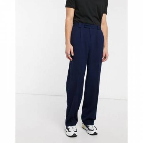 Web限定 エイソス Asos Design 紺色 ネイビー メンズファッション ズボン パンツ メンズ Wide Leg Smart Trousers In Navy Seersucker Navy 激安の Josenopolis Mg Gov Br