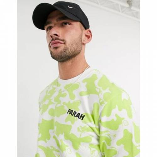 おすすめ スウェット トレーナー Farah Green Sweat トレーナー トップス メンズファッション グリーン 緑 スウェット ロゴ カモ柄 Monterey Acid In Logo Print Camo Dgb Gov Bf