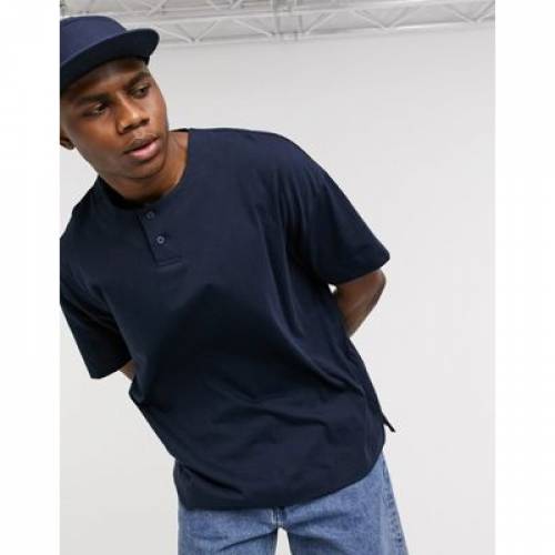 値下げ Design Asos カットソー トップス メンズファッション ネイビー 紺色 Tシャツ ベースボール Oversized Navy In Collar Button With Tshirt Baseball Longline Aoos2 Www Baltwindows Lt