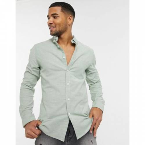 沸騰ブラドン その他 メンズファッション オクスフォードシャツ グリーン 緑 オックスフォード スリム トップス Dye Yarn In Organic Fit Design Asos Green Slim Dgb Gov Bf