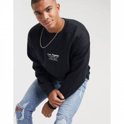 超特価激安 トップマン Topman スウェット 黒色 ブラック ロサンゼルス メンズファッション トップス トレーナー メンズ Sweat With Los Angeles Print In Black Black オープニング大放出セール Ilsudest It