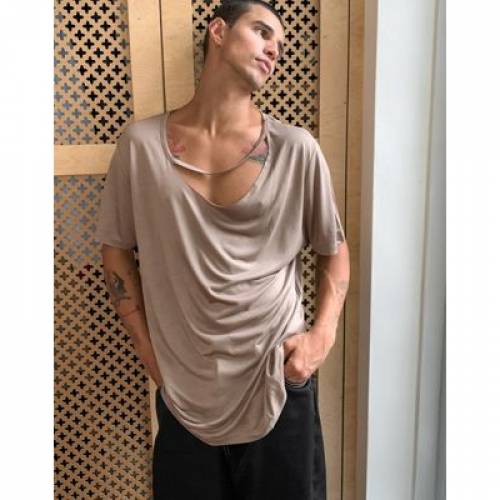 大注目 Tシャツ カットソー Relaxed Design Asos カットソー トップス メンズファッション ベージュ Tシャツ Fit Beige In Neck Slash With Tshirt Viscose Distribuidorasaj Com