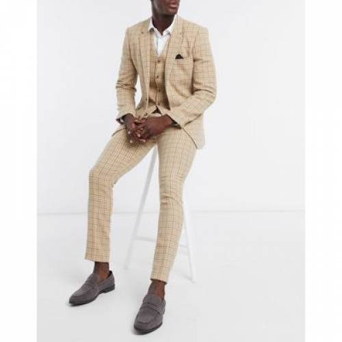 エイソス Asos Design ウェディング スキニー スーツ キャメル ベージュ スーツパンツ トラウザーズ メンズ Camel Asos Design Wedding Skinny Wool Mix In Houndstooth Check Beige Ice Org Br