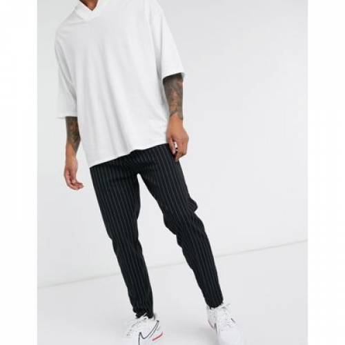 Mauvais ロゴ 一半 墨染め ブラック Mauvais Pinstripe Trousers With Logo Half Tape In Black メンズモード ズボン ズボン下 ファッションブランド名 心地よい ファッション パンツ Ficap Fr