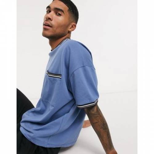楽ギフ のし宛書 Tシャツ カットソー Tshirt Pique Oversized Design Asos カットソー トップス メンズファッション ブルー 青色 Tシャツ With Blue In Pocket And Tipping Dgb Gov Bf