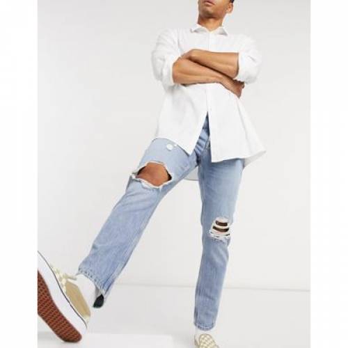 エイソス Asos Design スリム ジーンズ ビンテージ ヴィンテージ ミッド デニムジーンズ Slim Vintage Asos Design In Light Wash With Knee Rips Mid メンズファッション ズボン パンツ ファッションブランド名 非公式 ファッション パンツ Damienrice Com