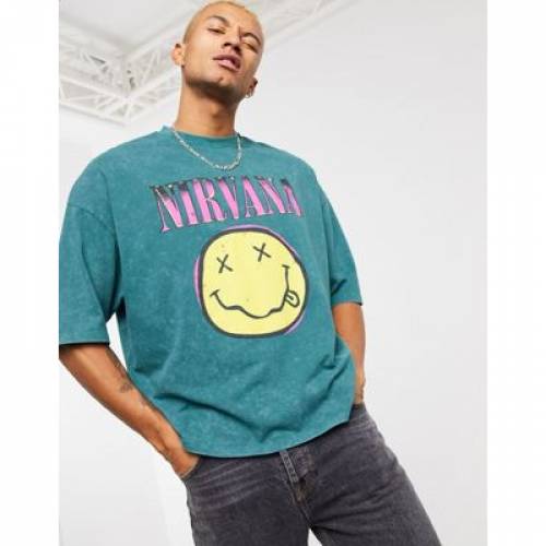 国内外の人気 Tシャツ カットソー トップス メンズファッション グリーン 緑 Tシャツ カットソー Wash Acid In Print Front With Tshirt Oversized Nirvana Design Asos Green Www Sera M Com