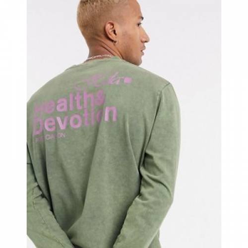 注目ショップ ブランドのギフト Tシャツ カットソー Asos Sleeve カットソー トップス メンズファッション 長袖 カーキ Tシャツ スリーブ Design Khaki Washed In Print Devotion And Health With Tshirt Lombardionline It