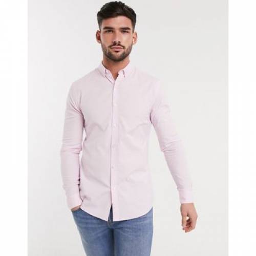 代引き手数料無料 スリーブ オックスフォード ピンク 長袖 オクスフォードシャツ メンズファッション トップス Sleeve Pink New Look Muscle Fit In 超激安 Ksrpublisher Com