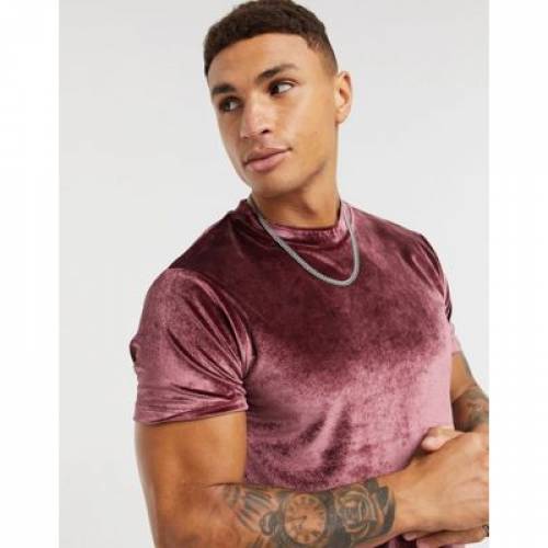 名入れ無料 メンズファッション バーガンディー ワイン色 Tシャツ ベロア トップス Burgundy In Tshirt Velour Design Asos カットソー Aoos2 Quintalafrancisca Com