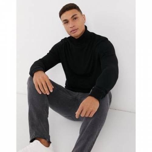 頭マン Topman ブラック 真っ黒 Topman Knitted Roll Neck Jumper In Black メンズモード トップス ファッション商標 インフォーマル ファッション Damienrice Com