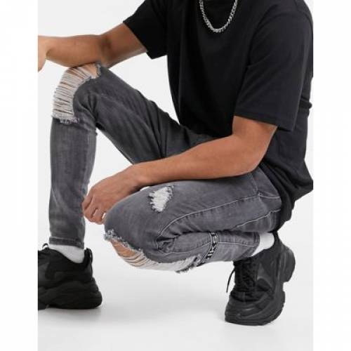 シックシルク Siksilk バースト スキニー ジーンズ 灰色 グレー スキニージーンズ メンズ Siksilk Burst Knee In Grey Ice Org Br